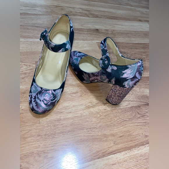 Marc Fisher Green & Pink Glitter Block Heels Mary Jane’s Size 8 - Picture 2 of 16